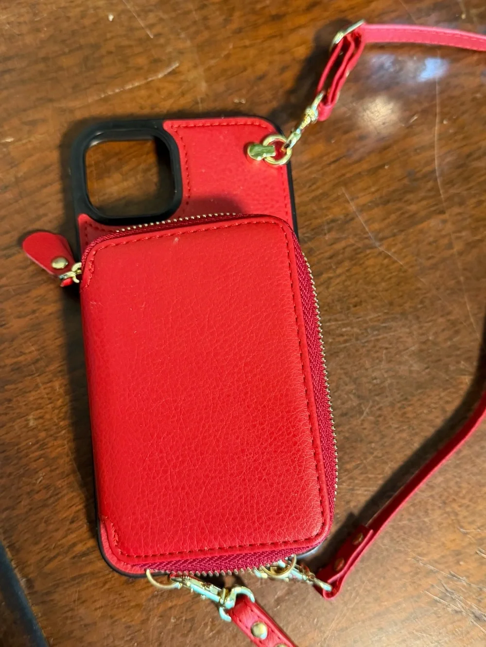 iPhone Red Zipper Wallet Phone Case with Removable Straps With FREE Clear Case